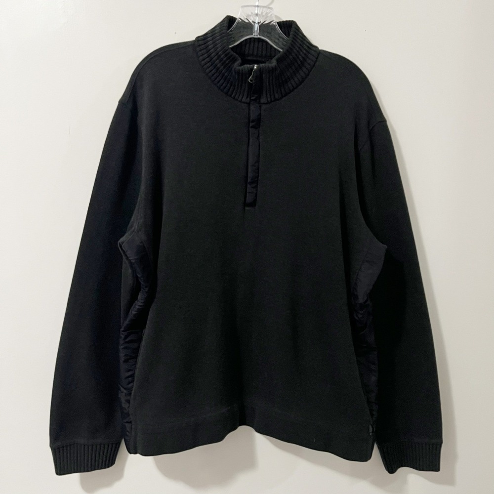 Hugo Boss Mens Black Cotton Quarter Zip Pullover‎ Sweater Nylon Side Panels XXL